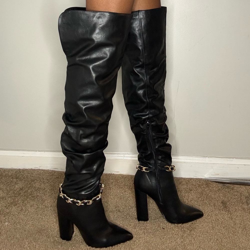 Pointed Toe Over the Knee High Heel Boots - size 7, black